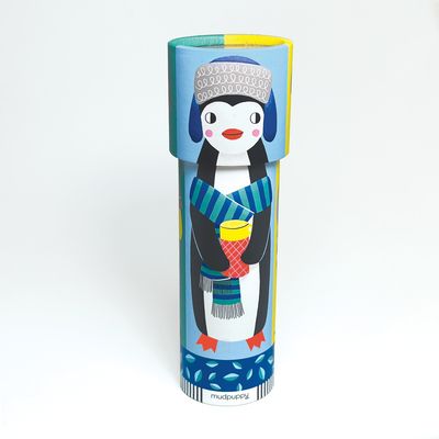 A cute and cozy penguin design on a colorful kaleidoscope.