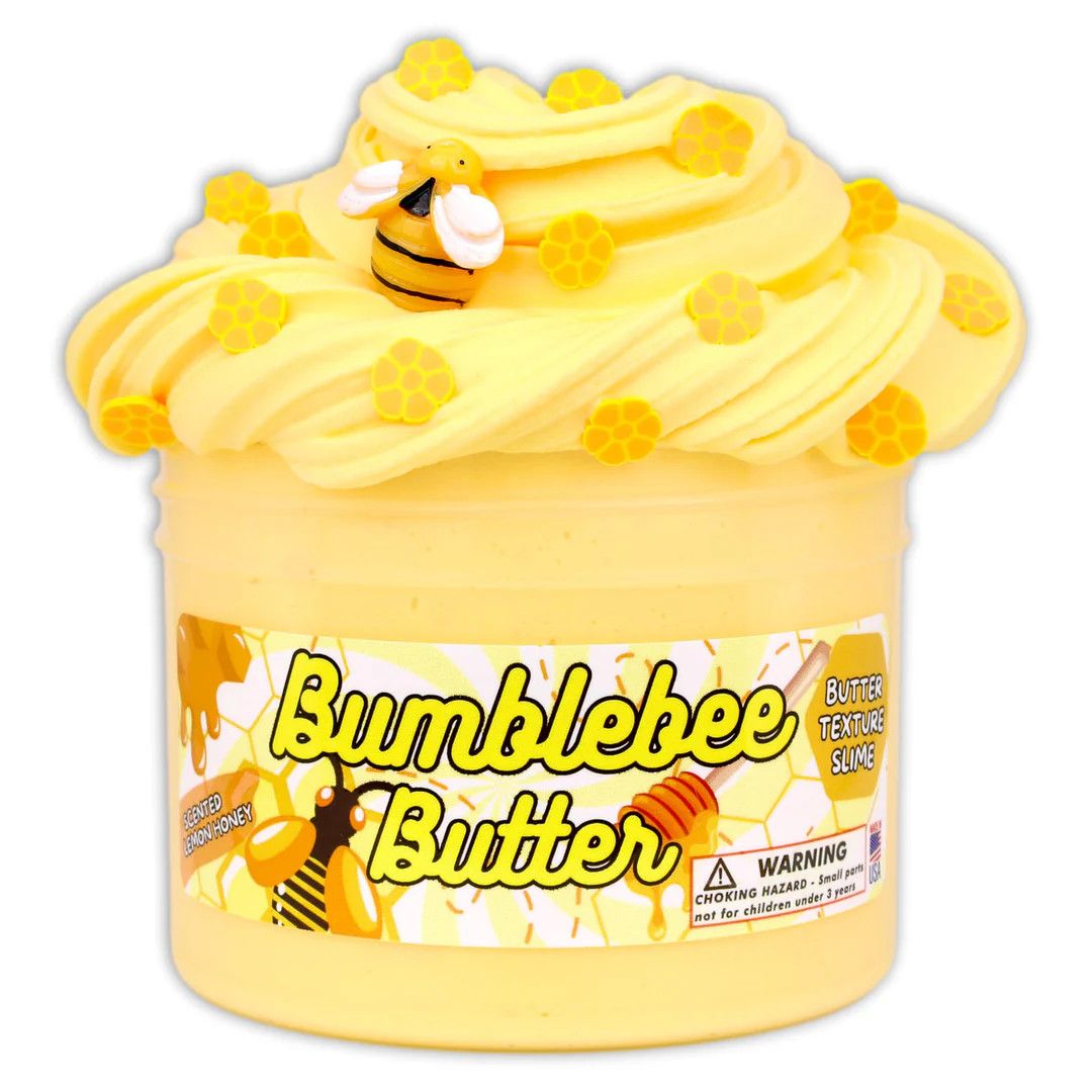 A honey butter scented cloud slime with a cute bee charm and crunchy honeycombs.