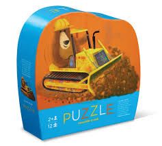A cute 12 piece puzzle of a bear doing construction work.