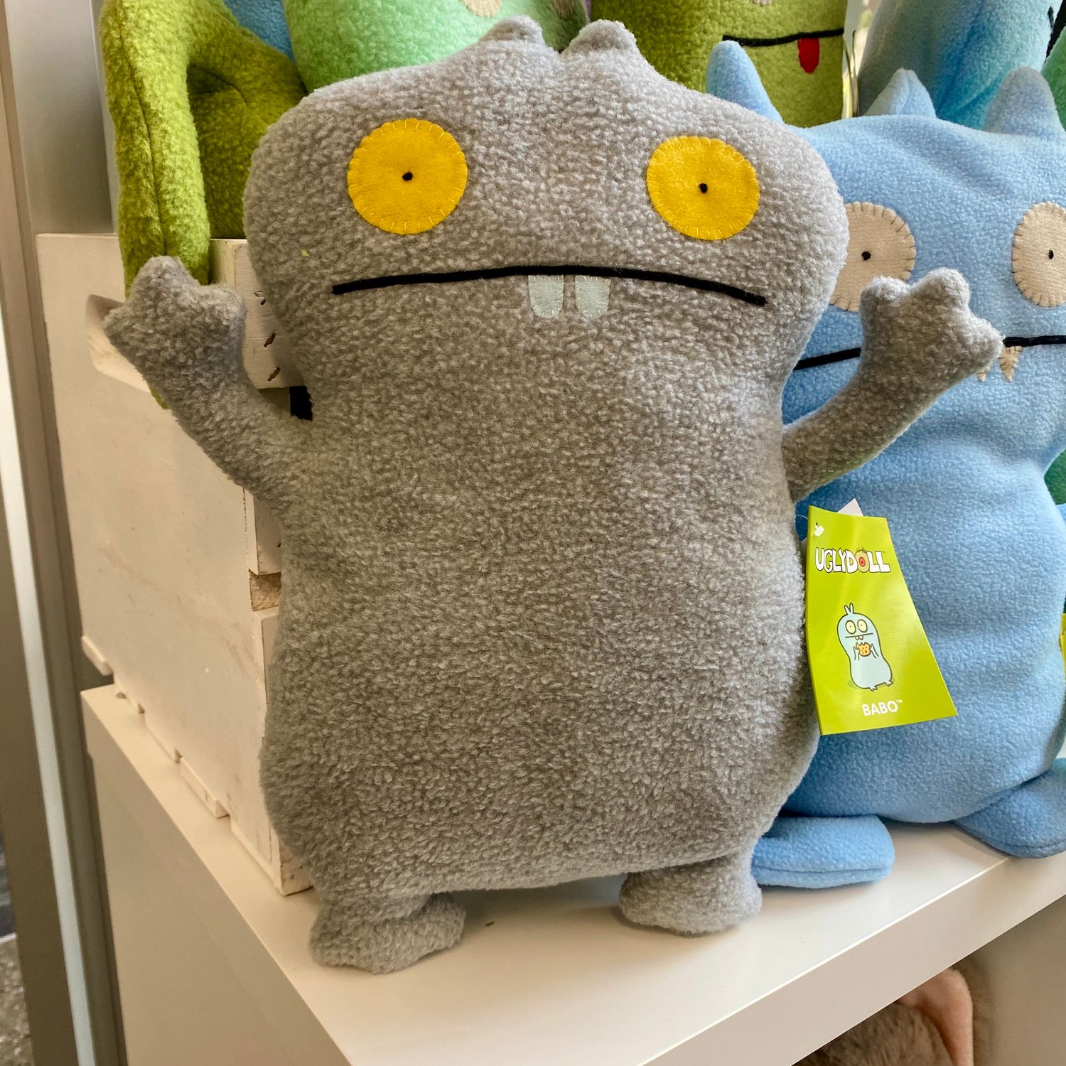 A cute gray uglydoll named Babo.