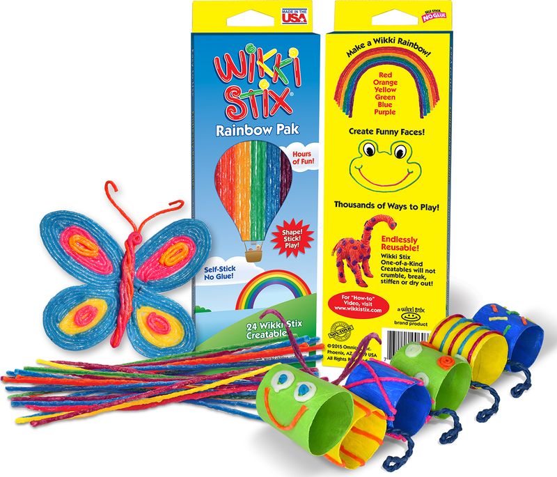 Wikki stix rainbow pack, a set of bendy wax sticks that can be used for all sorts of creative fun.