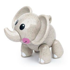 A cute and happy recycled plastic elephant toy.