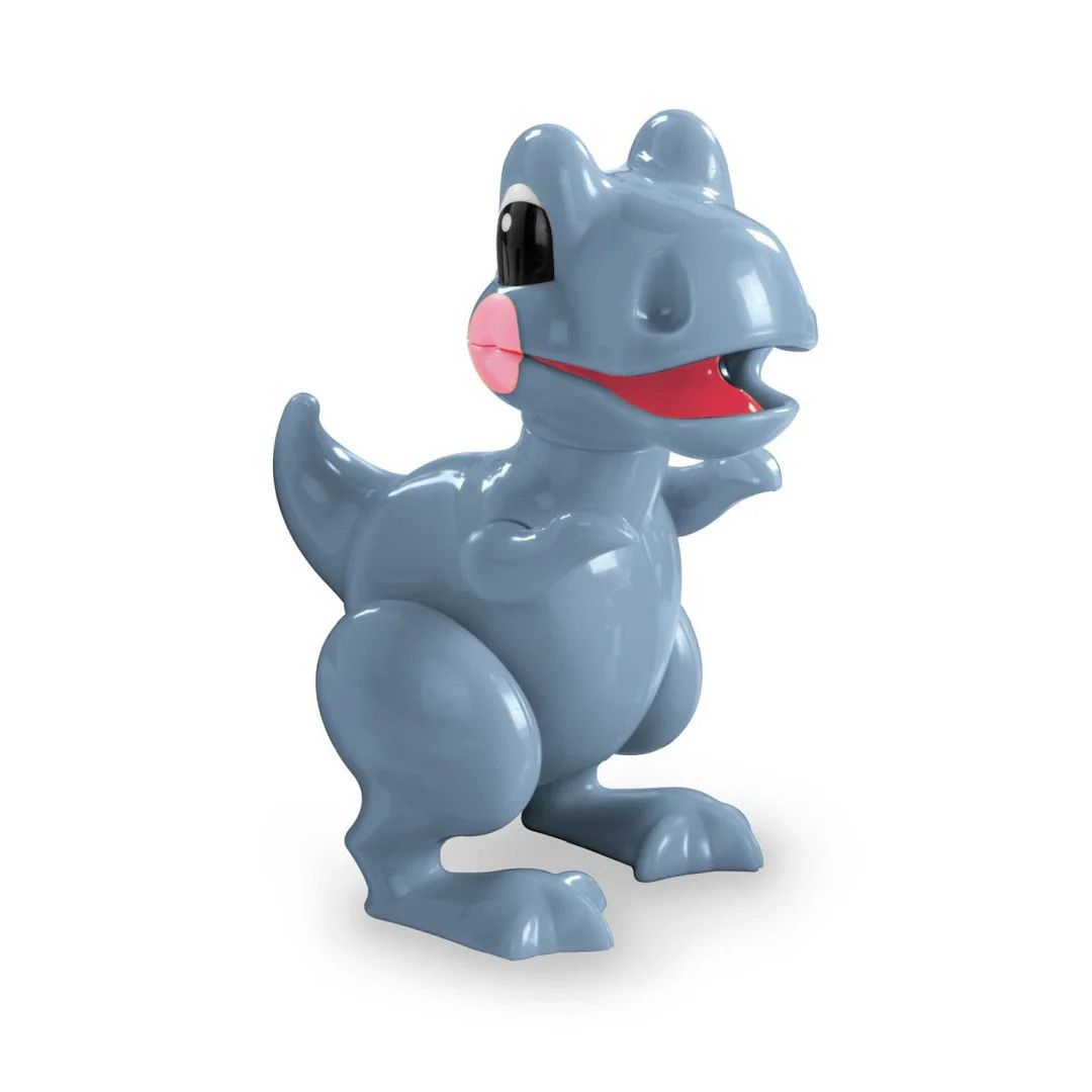 A cute blue T Rex toy made out of recycled wheat plastic.