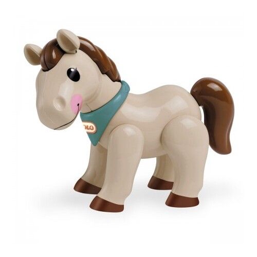 A cute and happy gray pony made out of recycled wheat plastic.