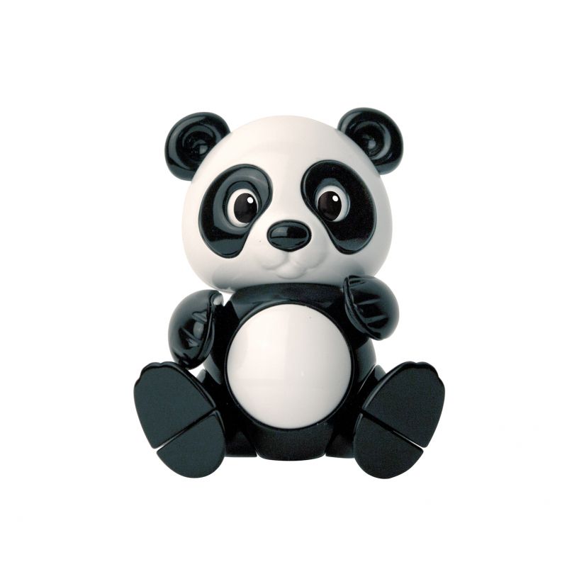 A cute small sitting panda toy made out of recycled wheat plastics.