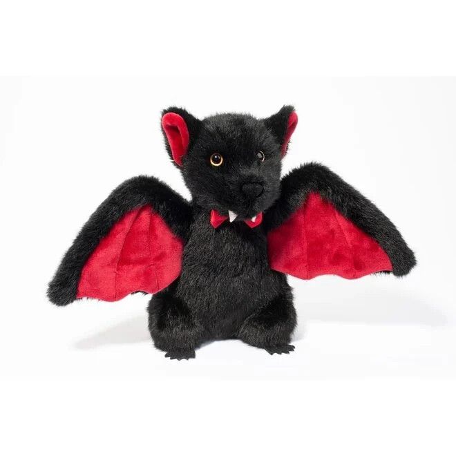 A cute red and black bat named Drac in a little red bow tie.
