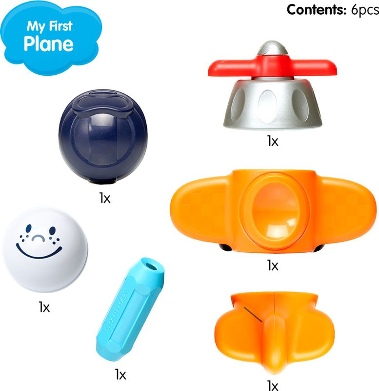 All six of the pieces you would need to make the SmartMax My First Plane magnet set.
