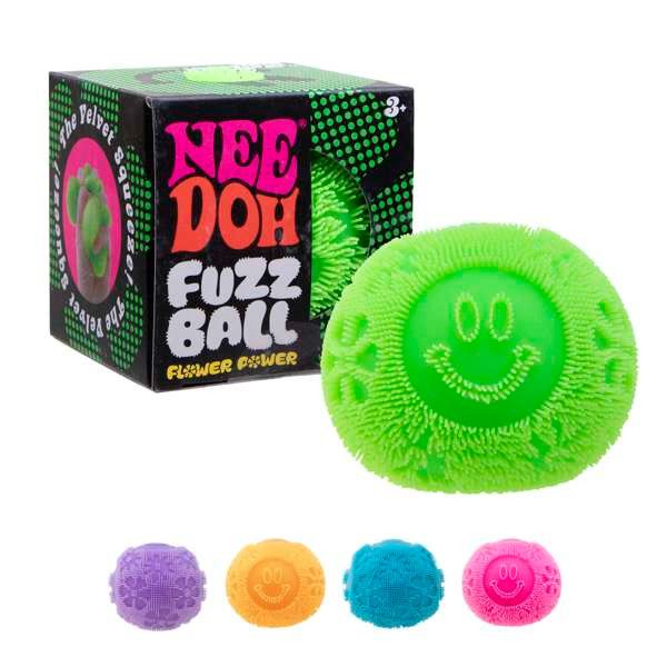 A cute fuzzy nee doh sensory fidget with koosh style designs.