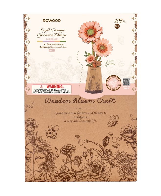Rowood Wooden Flower - Orange Gerbera Daisy
