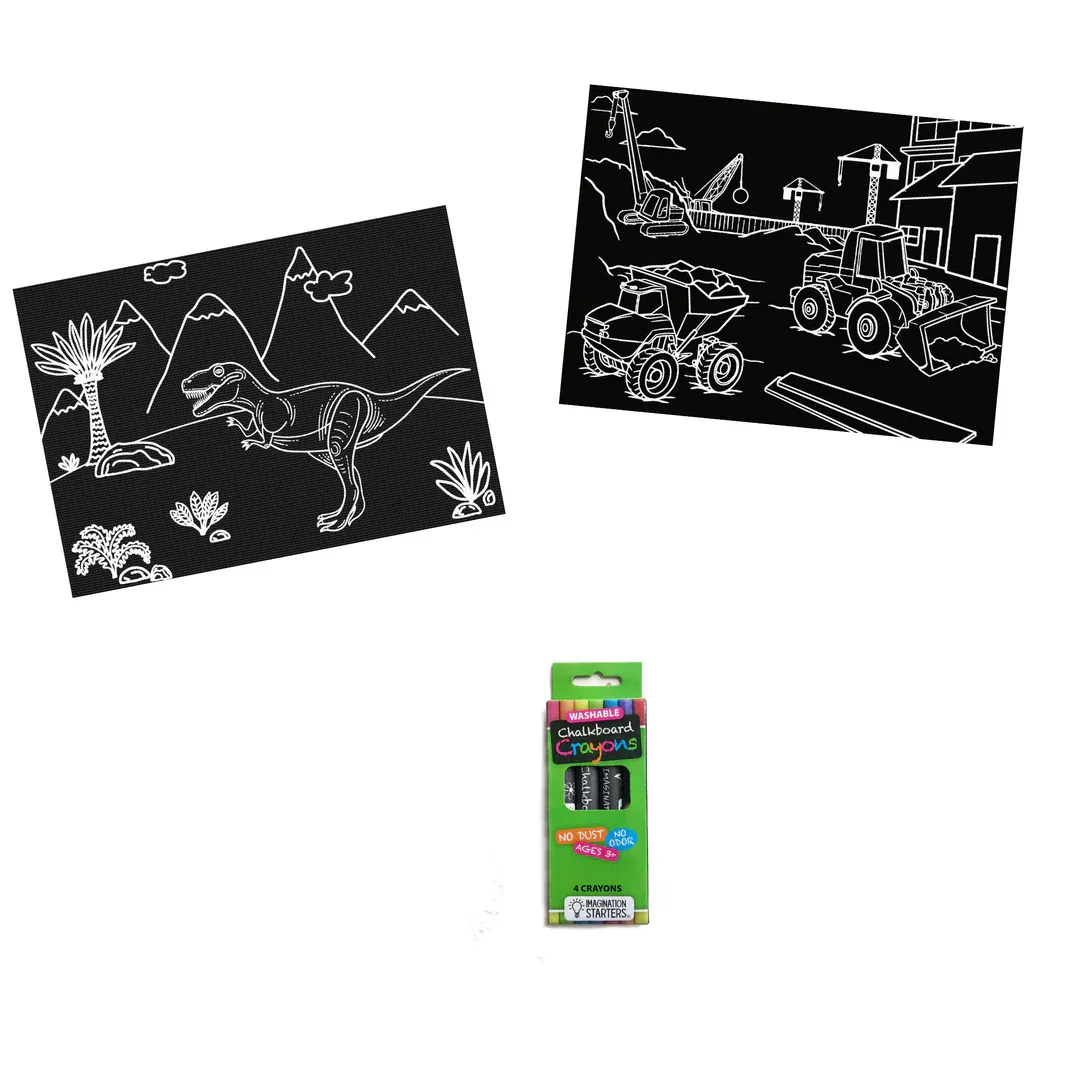 Chalkboard Coloring Cards - Dino / Truck