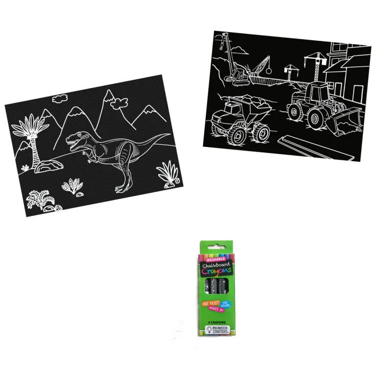 Chalkboard Coloring Cards - Dino / Truck