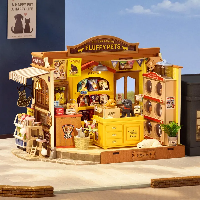 Rolife DIY Miniature House - Fluffy Friends Store a cute doll house style build it yourself display.