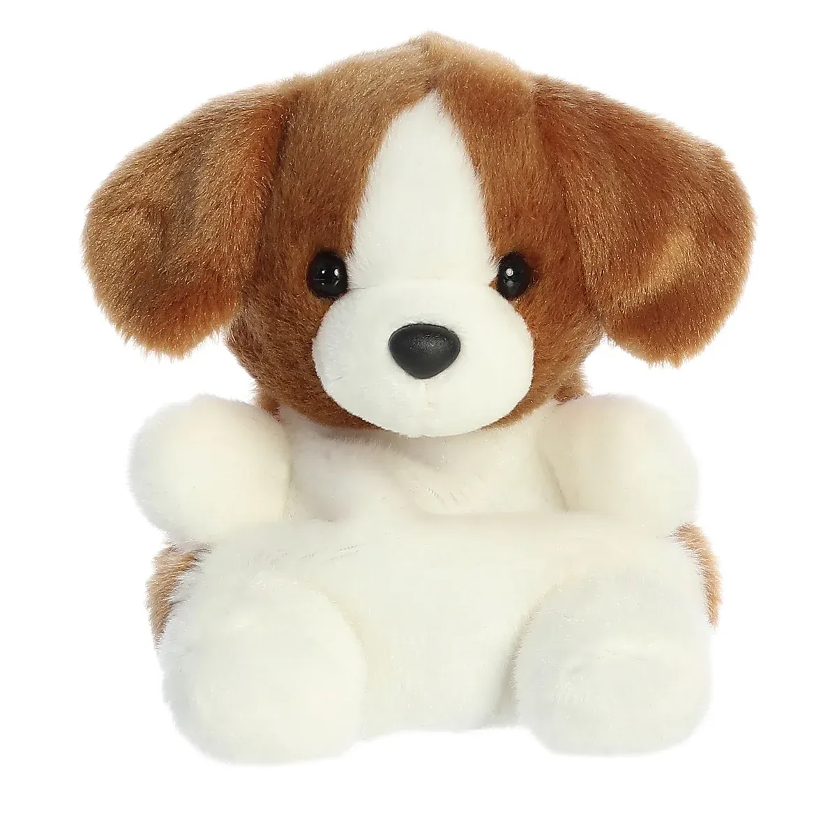 A cute Palm Pal beagle plush named Buster. He has brown, white, and black fur.