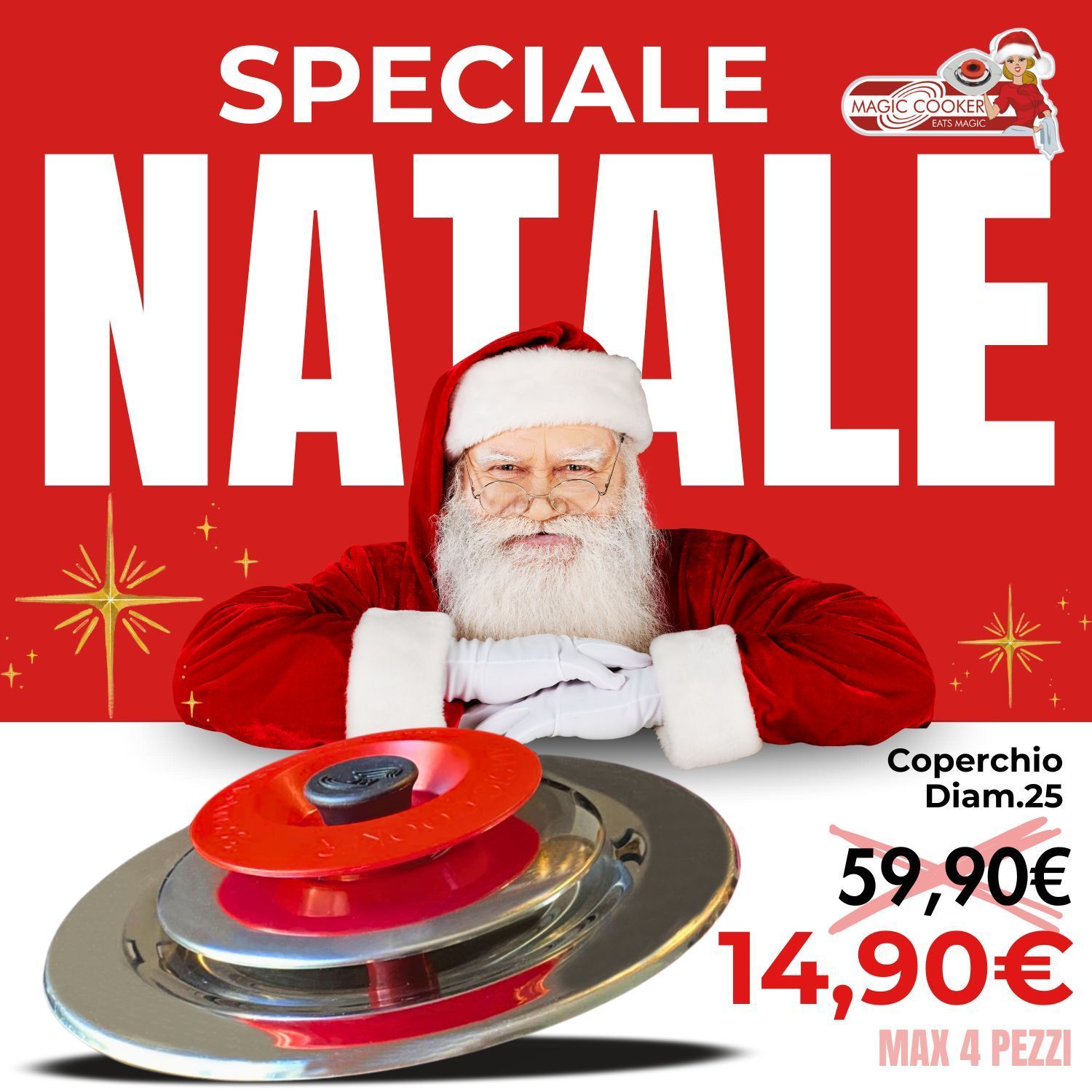 SPECIALE NATALE Coperchio Tondo Diam.25 Acciaio 18/10 - Magic Cooker