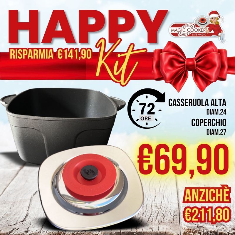 SPECIALE NATALE Coperchio Quatondo Diam.27 Acciaio 18/10 + Casseruola Alta Diam.24 - Magic Cooker SPECIALE NATALE Coperchio Quatondo Diam.27 Acciaio 18/10 + Casseruola Alta Diam.24 - Magic Cooker