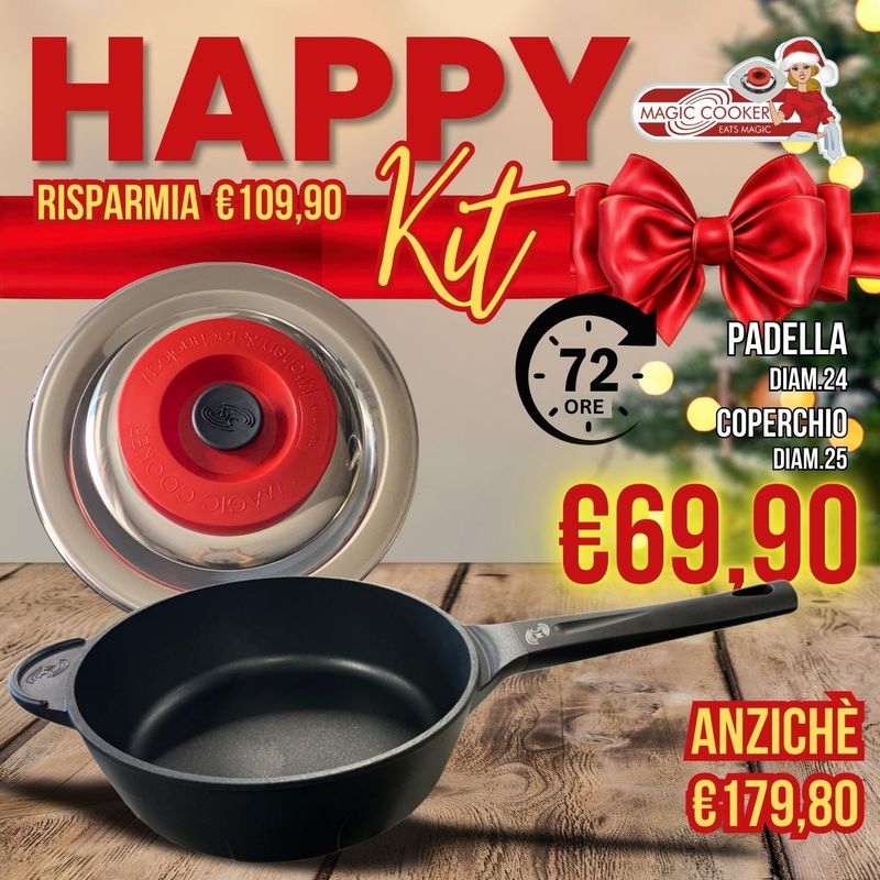 Happy Kit Coperchio Tondo Diam.25 Acciaio 18/10 + Padella Diam.24 - Magic Cooker Happy Kit Coperchio Tondo Diam.25 Acciaio 18/10 + Padella Diam.24 - Magic Cooker