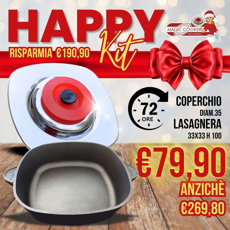 Happy Kit Coperchio Quatondo in Acciaio 18/10 + Lasagnera 33x33 - Magic Cooker Happy Kit Coperchio Quatondo in Acciaio 18/10 + Lasagnera 33x33 - Magic Cooker