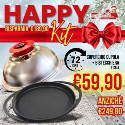Happy Kit Coperchio CUPOLA in Acciaio 18/10 + Bistecchiera liscia - Magic Cooker (ORIGINALE) Happy Kit Coperchio CUPOLA in Acciaio 18/10 + Bistecchiera liscia - Magic Cooker (ORIGINALE)