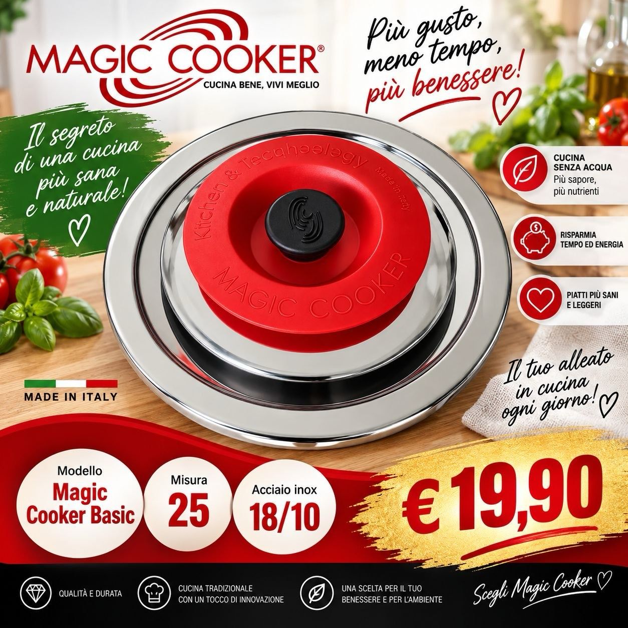 Coperchio Tondo Diam.25 Acciaio 18/10 - Magic Cooker