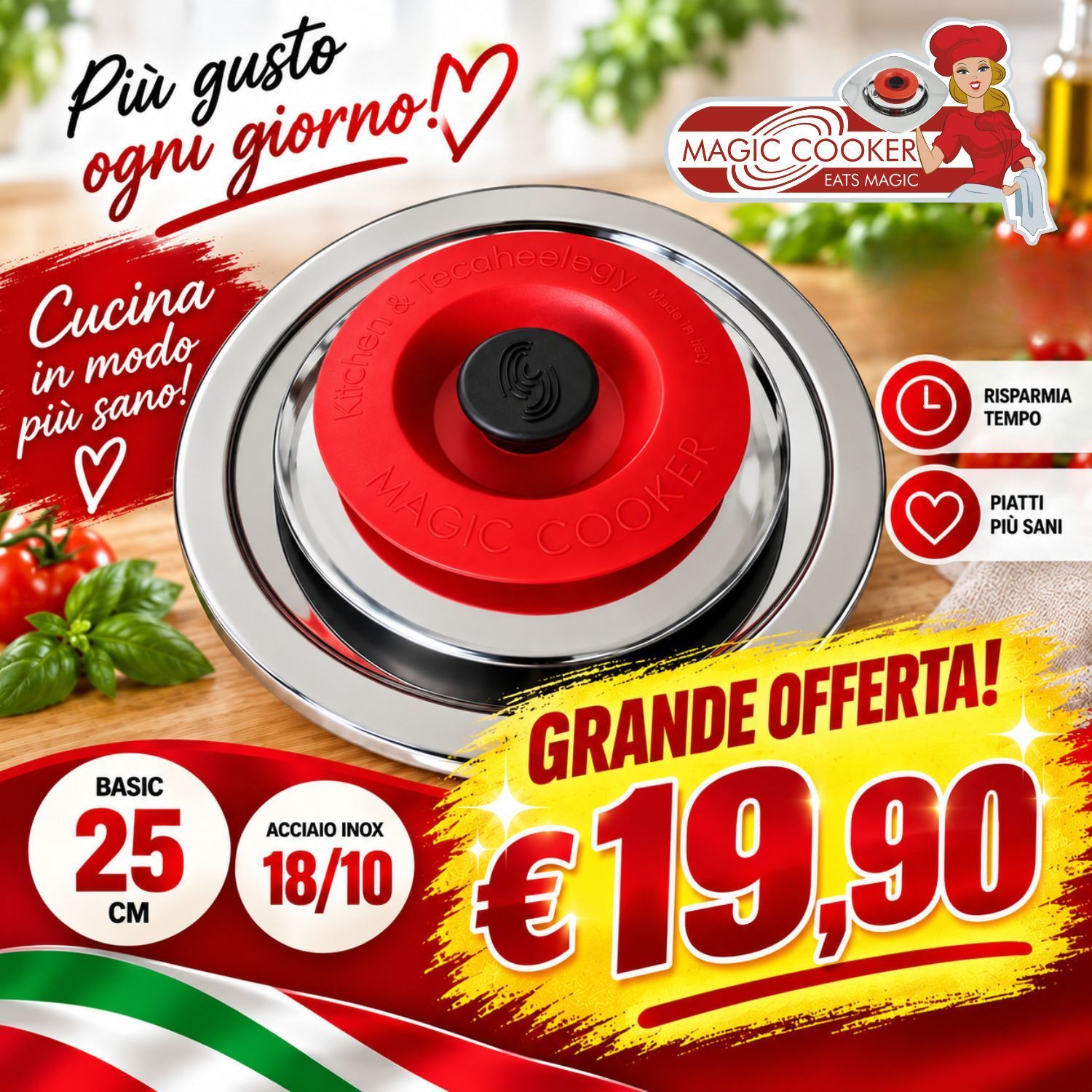 Coperchio Tondo Diam.25 Acciaio 18/10 - Magic Cooker Coperchio Tondo Diam.25 Acciaio 18/10 - Magic Cooker