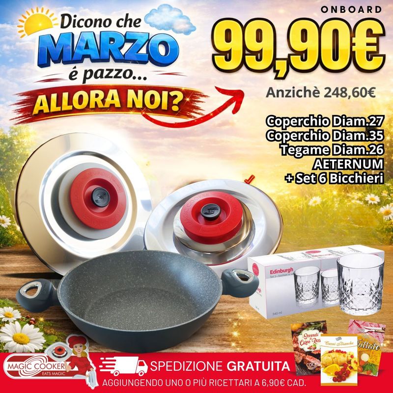 KIT Coperchi Diam.35 e 27 + Tegame AETERNUM Diam.26 + in REGALO set 6 Bicchieri KIT Coperchi Diam.35 e 27 + Tegame AETERNUM Diam.26 + in REGALO set 6 Bicchieri