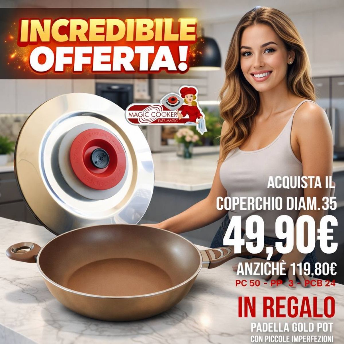 Magic Cooker Diam.35 Classic + Saltapasta 2 manici cm 32 gold pot (con piccole imperfezioni) Magic Cooker Diam.35 Classic + Saltapasta 2 manici cm 32 gold pot (con piccole imperfezioni)