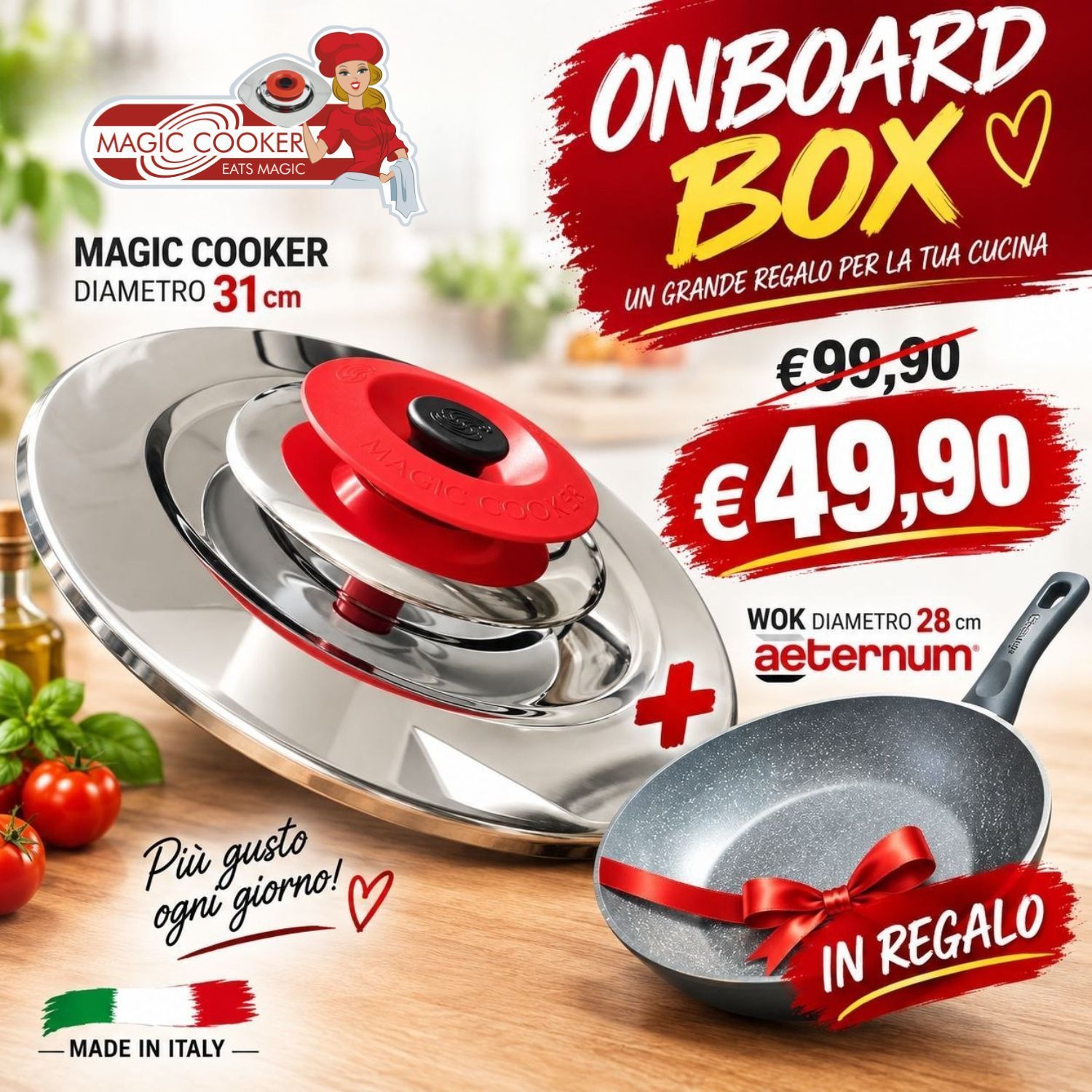 Set Coperchio Diam.31 + IN REGALO Padella Wok Diam.28 Set Coperchio Diam.31 + IN REGALO Padella Wok Diam.28