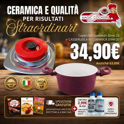 Kit Coperchio Quatondo Diam.22 + Casseruola in Ceramica Diam.20