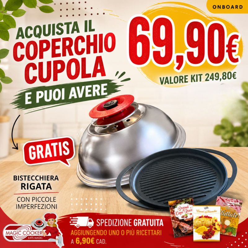 Coperchio CUPOLA in Acciaio 18/10 + Bistecchiera Rigata Coperchio CUPOLA in Acciaio 18/10 + Bistecchiera Rigata
