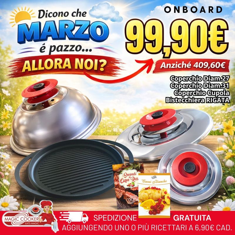 KIT Magic Cooker Coperchio Diam.31 + Coperchio Diam.27 + Coperchio Cupola + Bistecchiera Rigata KIT Magic Cooker Coperchio Diam.31 + Coperchio Diam.27 + Coperchio Cupola + Bistecchiera Rigata