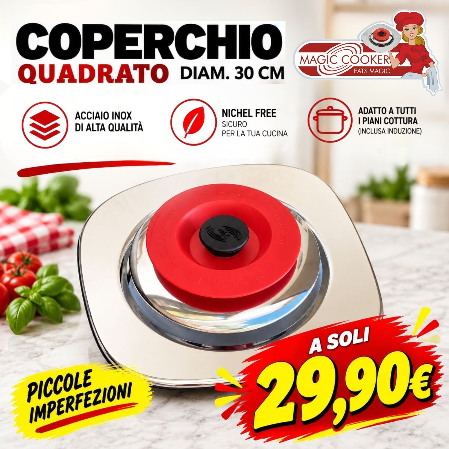 Coperchio Quatondo Magic Cooker Ø30 cm – Acciaio Inox Coperchio Quatondo Magic Cooker Ø30 cm – Acciaio Inox