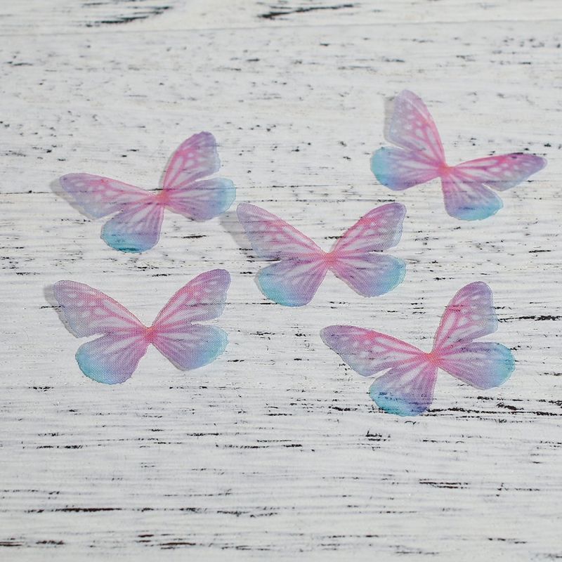 2 papillons organza rose et bleu 30x21mm -creation bijoux- sc0089