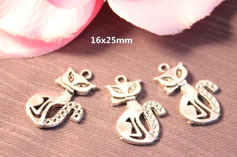 10 breloques argent chat 16x25mm -sc01201-