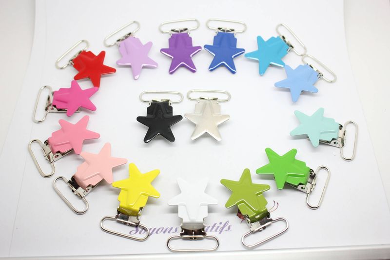 5 pinces attache tetine sucette etoile avec passant 25mm