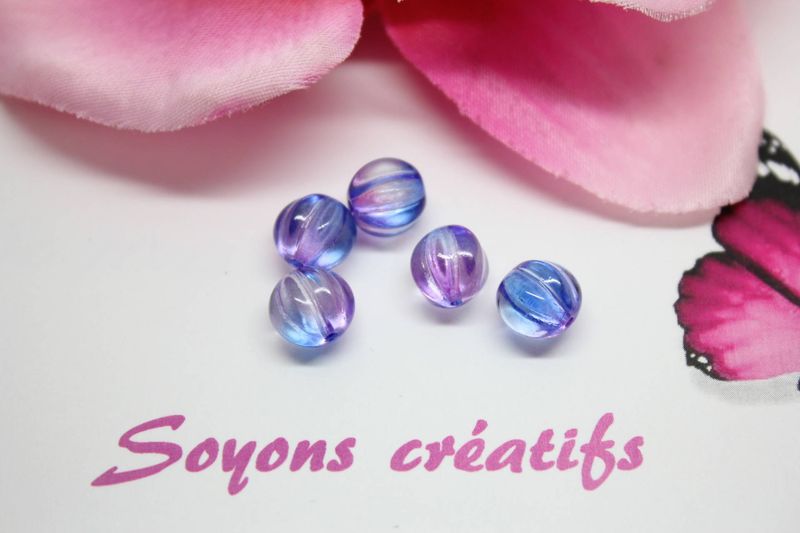 Lot 5 perles tcheque citrouille bleu violet 8mm-sc0090912- creat