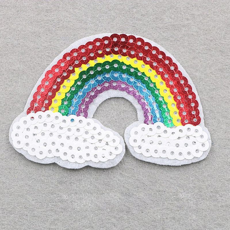 2 appliques patch ecusson tissus thermocollant arc en ciel 8x5,7