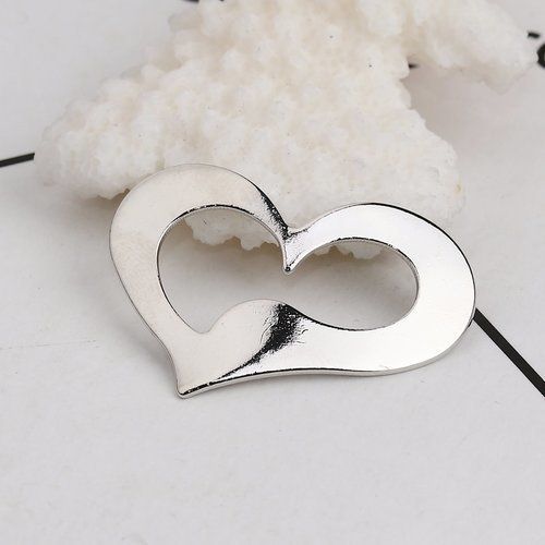 2 connecteurs coeur argente mat 30x24mm- sc0107128-