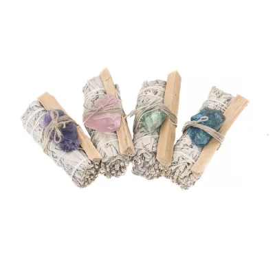 Sage, Rough Crystals &amp; Palo Santo 4 Pack Bundle