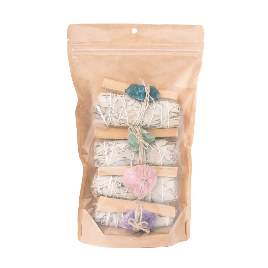 Sage, Rough Crystals &amp; Palo Santo 4 Pack Bundle