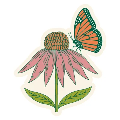 Echinacea &amp; Monarch Butterfly Sticker