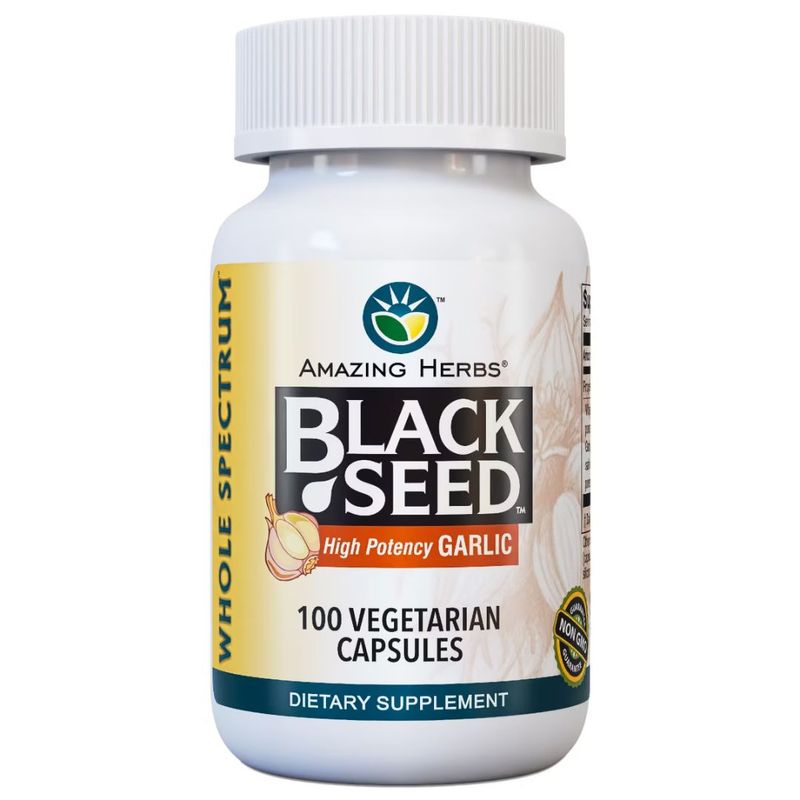 Amazing Herbs Black Seed with High Potency Garlic - 100 capsules