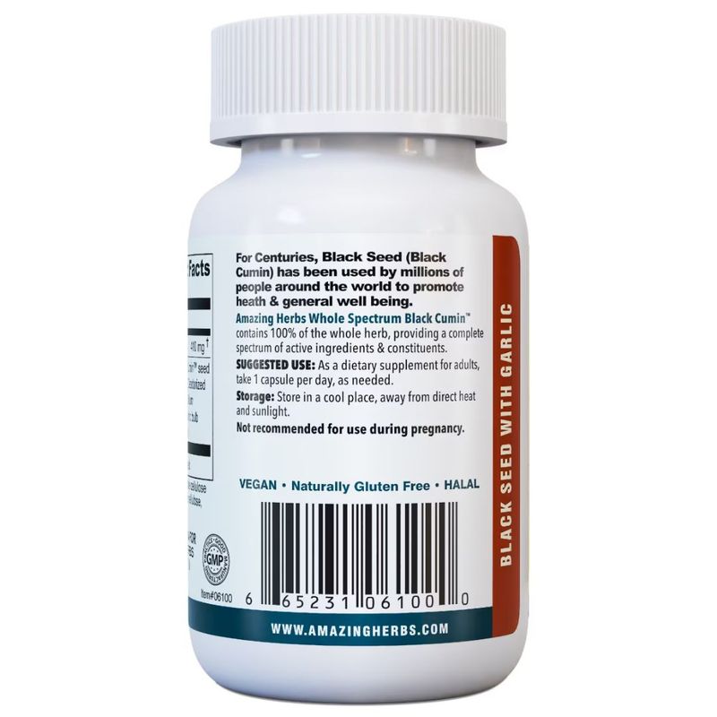 Amazing Herbs Black Seed with High Potency Garlic - 100 capsules