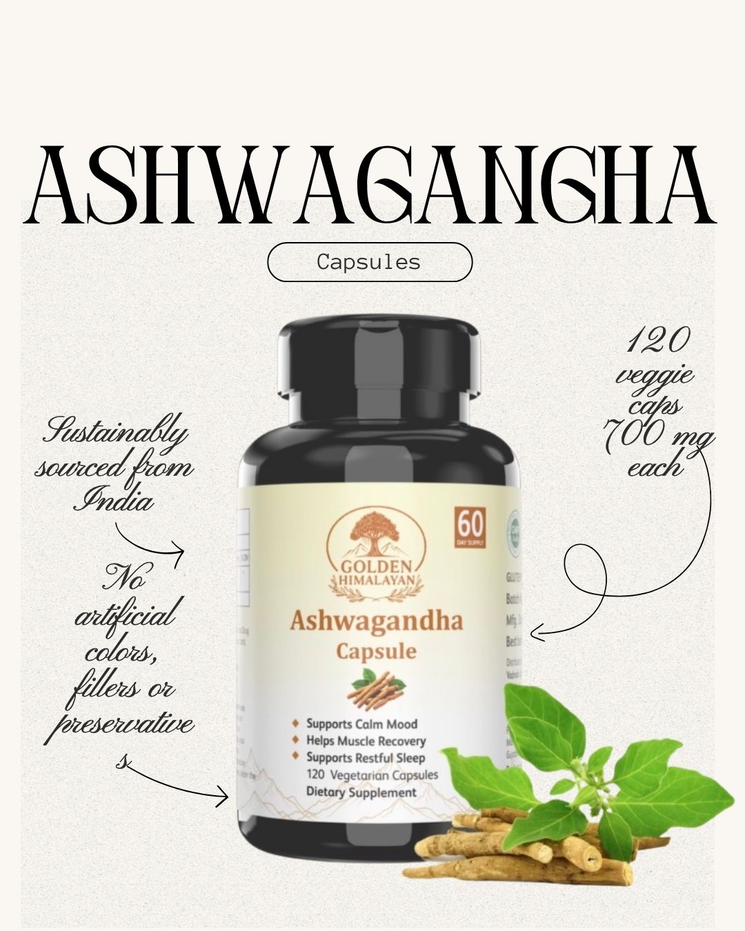 Ashwagandha Capsules | 700 mg 10 Vegetarian Capsules