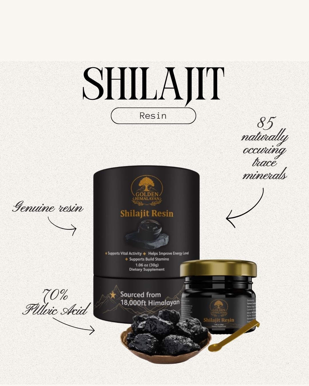 Pure Himalayan Shilajit Resin (Gold Grade) | 30 g Resin