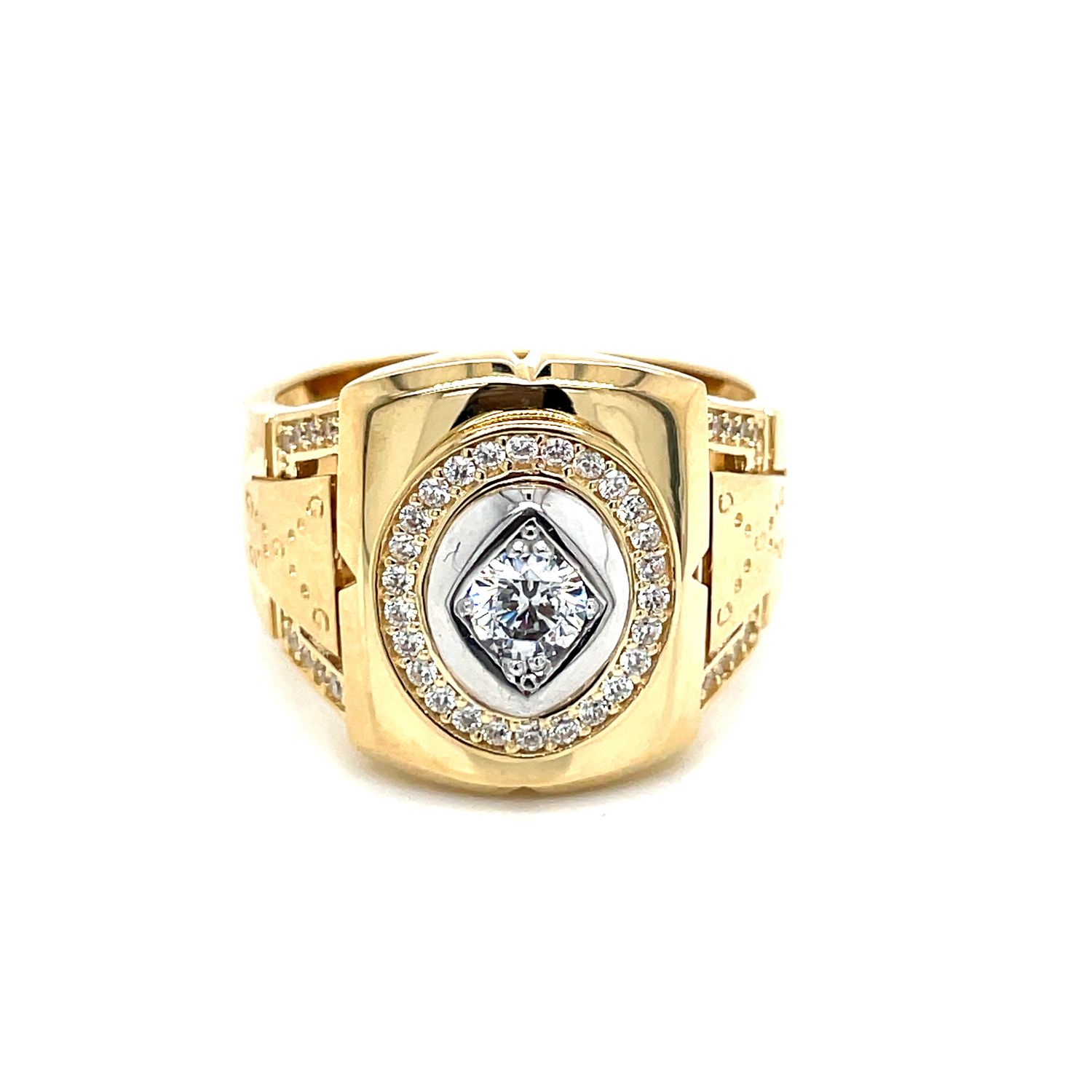 Yellow gold men’s ring with white cubic zirconia stone 14 KT