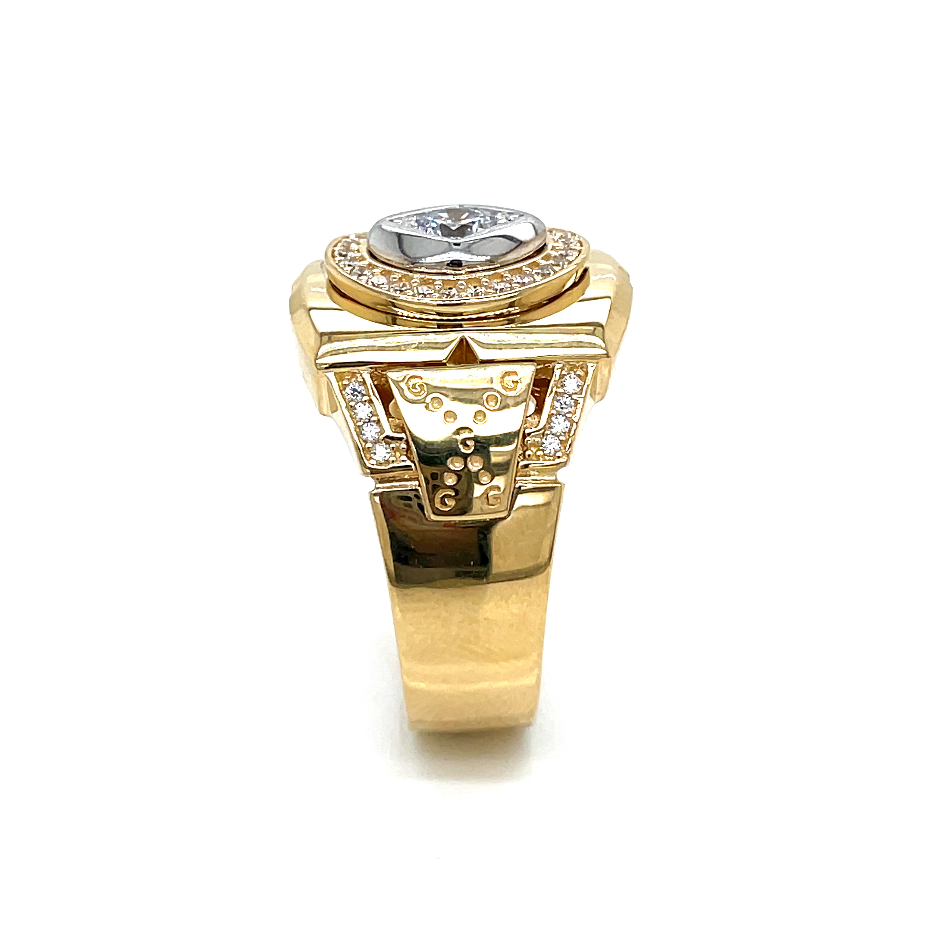 Yellow gold men’s ring with white cubic zirconia stone 14 KT