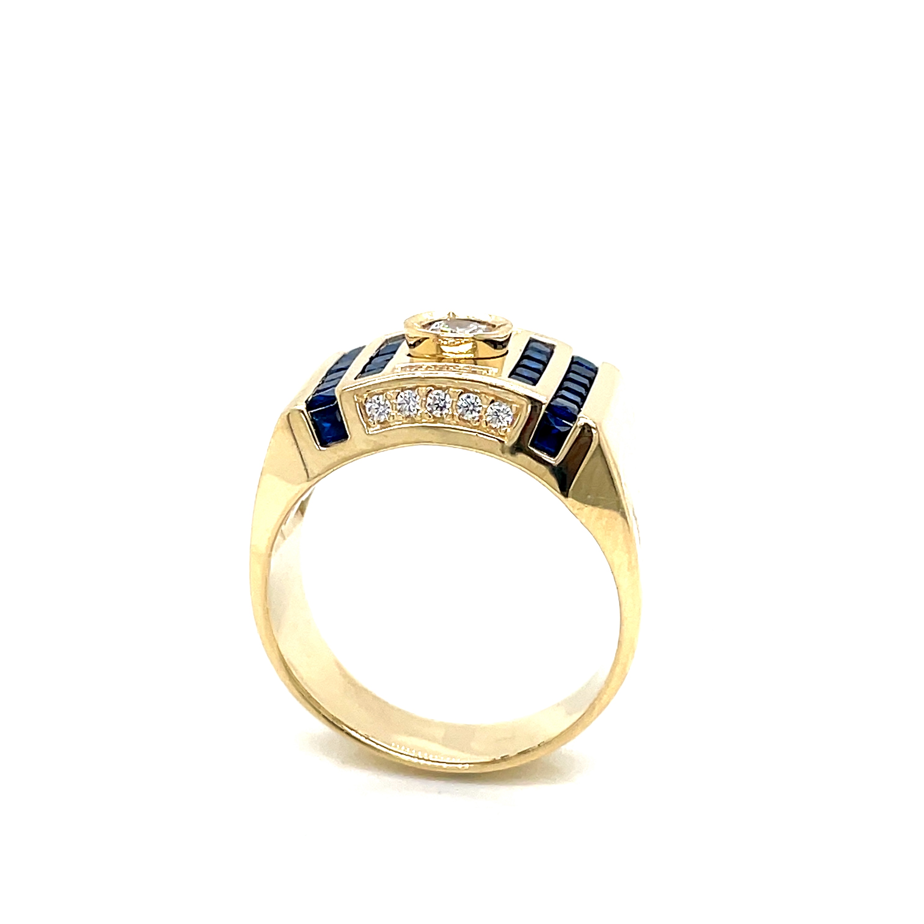 Men’s Ring with White & Blue Cubic Zirconia Stone 14 KT Yellow Gold