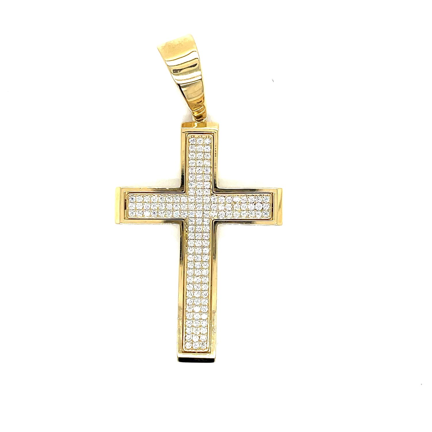 14 kt Yellow Gold Men’s Cross Pendant with White Cubic Zirconia Stone