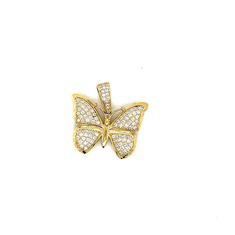 14 kt Yellow Gold Women’s Butterfly Pendant with White Cubic Zirconia Stone