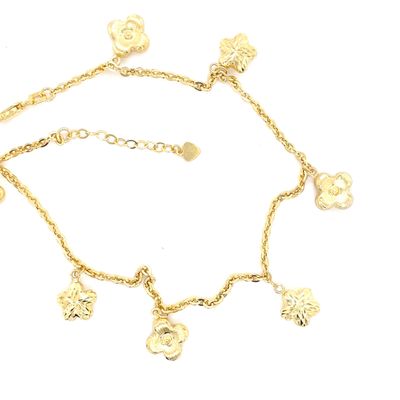 14 kt Yellow Gold Flowers Anklet with Lobster Clasp